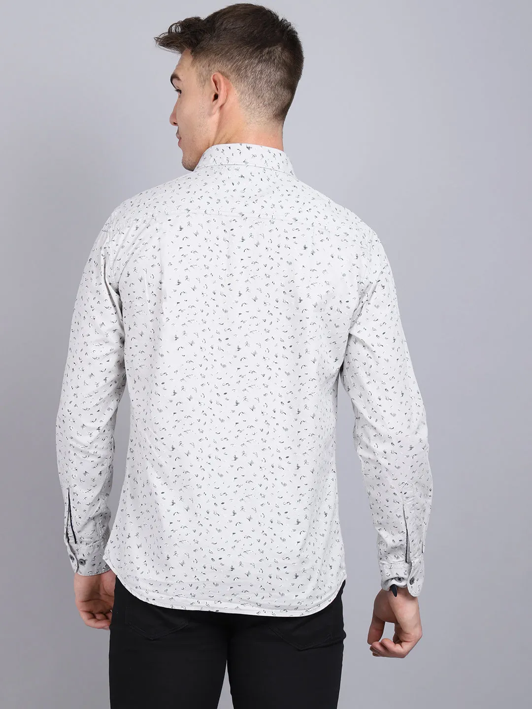 Men's Light Grey Casual Floral Ditsy Print Full Sleeve Shirt