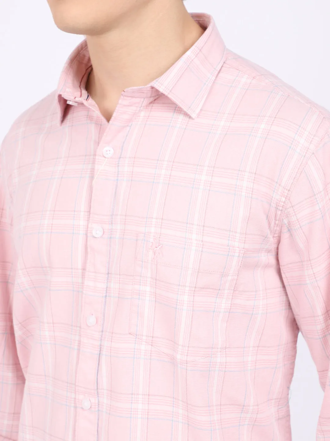 Men's Light Pink Casual Medium Checks Full Sleeve Shirt