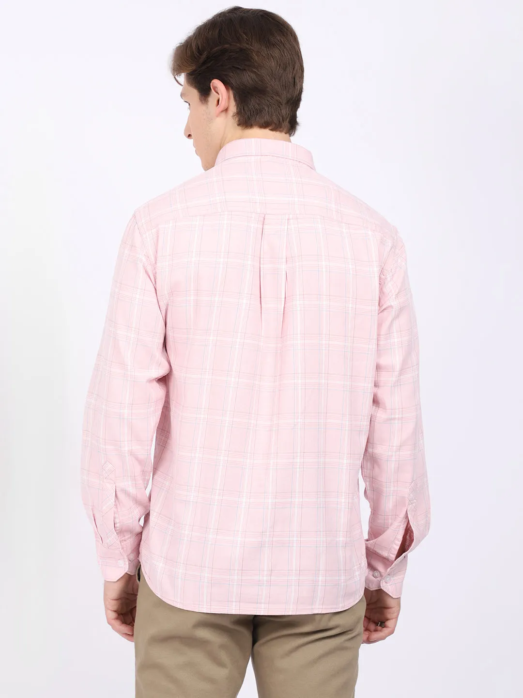 Men's Light Pink Casual Medium Checks Full Sleeve Shirt