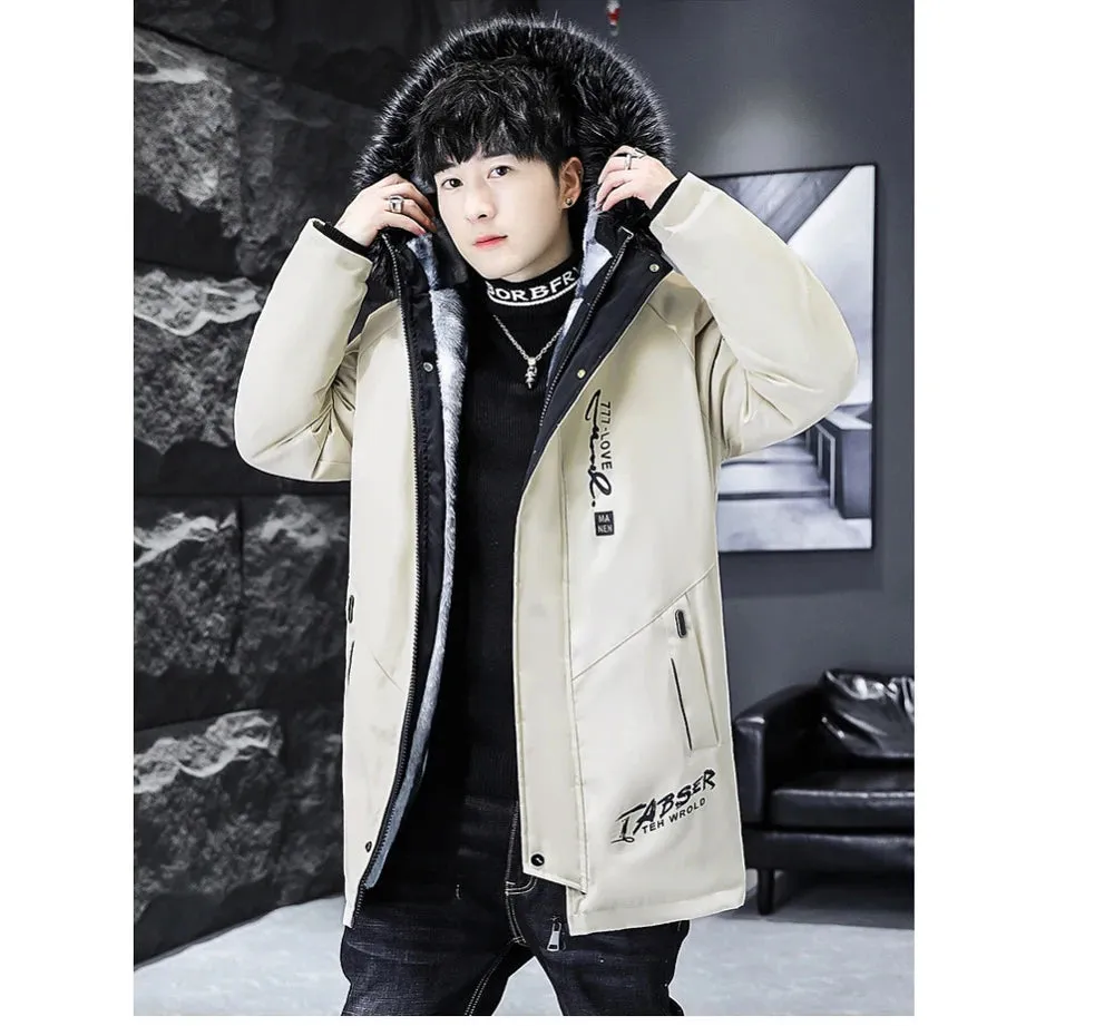 Men's Long Thermal Fur Collar Padded Parkas Jacket