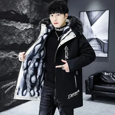 Men's Long Thermal Fur Collar Padded Parkas Jacket