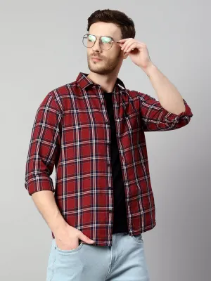 Men's Maroon Casual Big Checks Full Sleeve Shirt