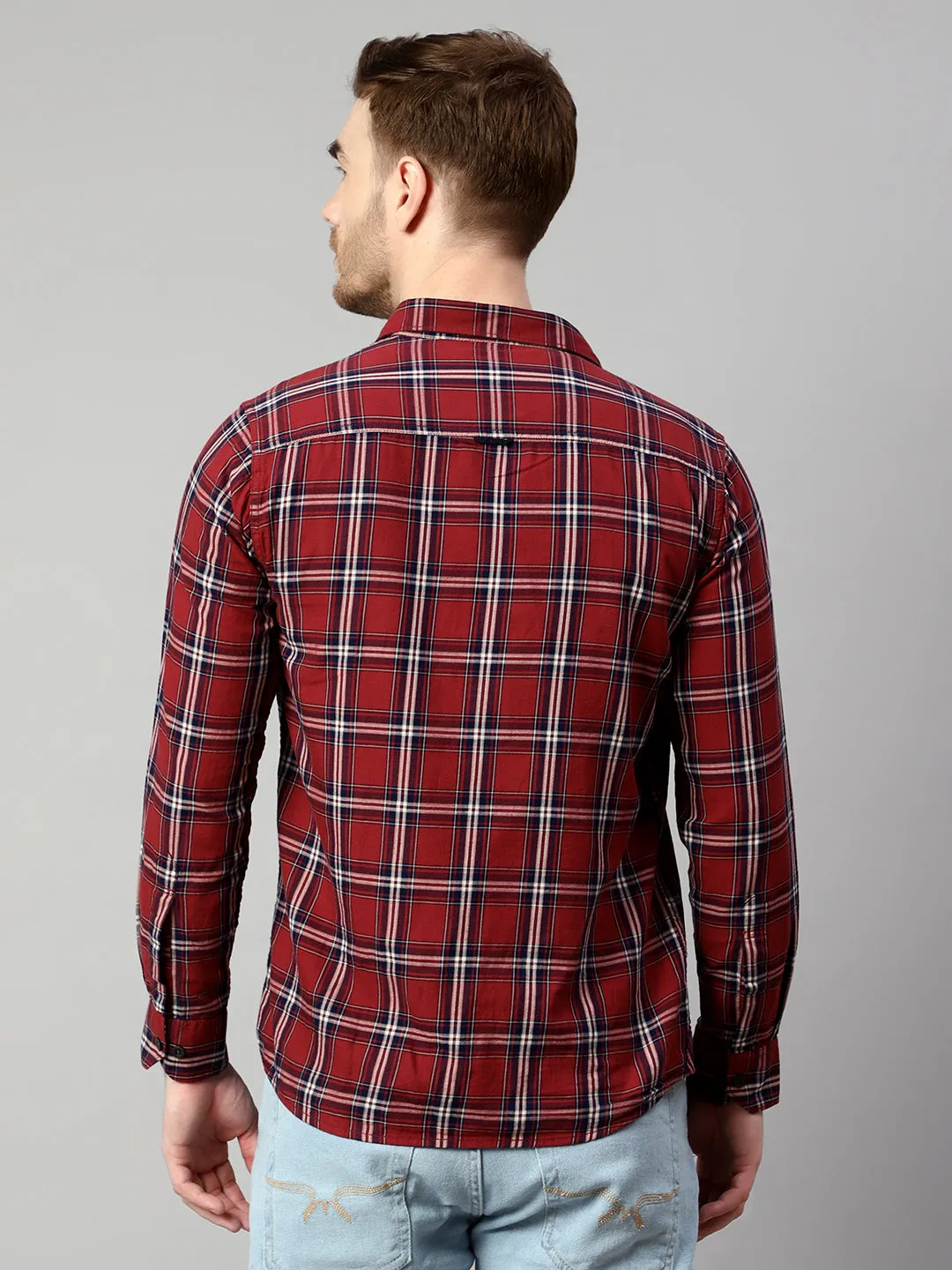 Men's Maroon Casual Big Checks Full Sleeve Shirt