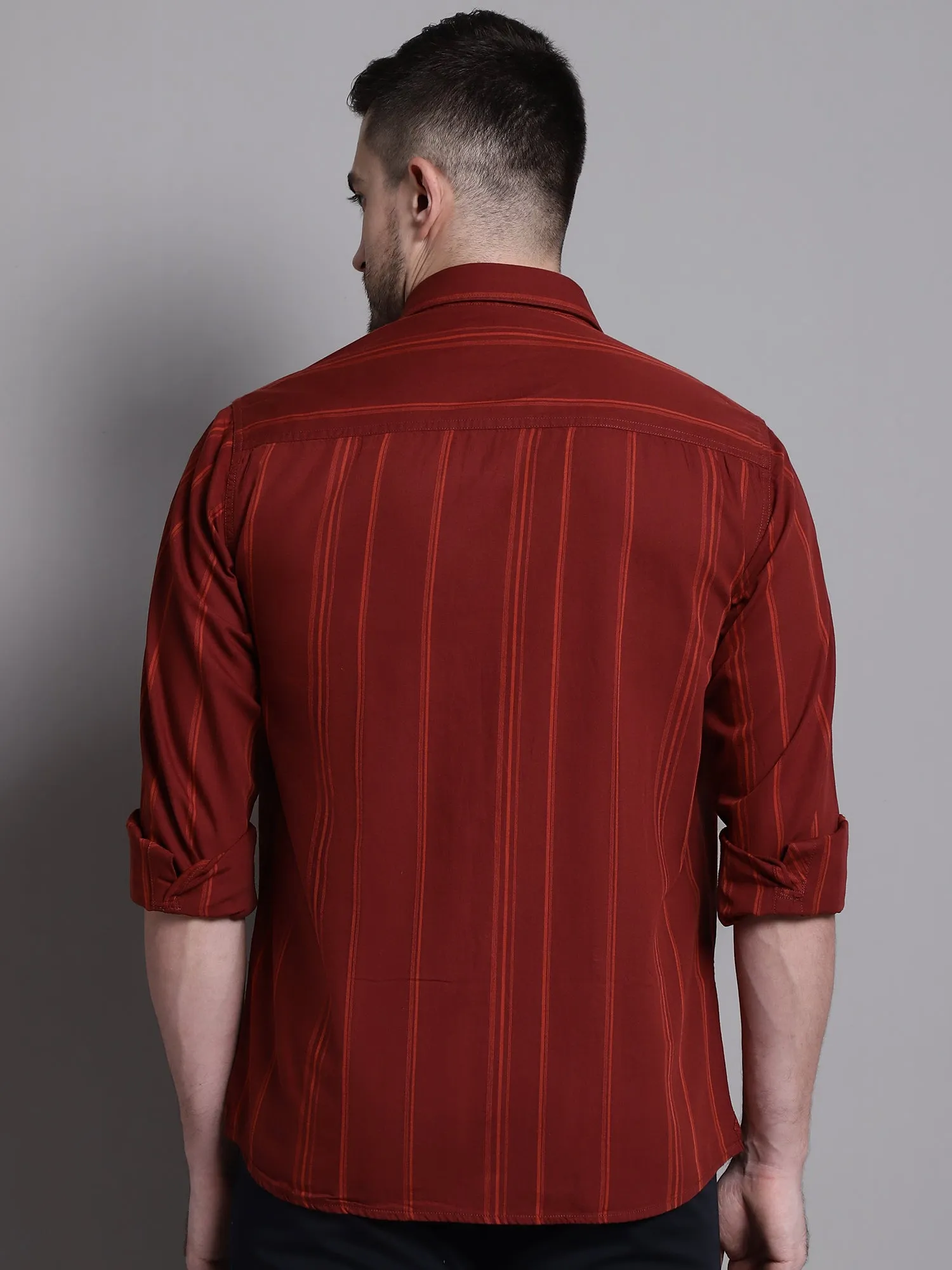 Men's Maroon Casual Broad Stripe Full Sleeve Shirt