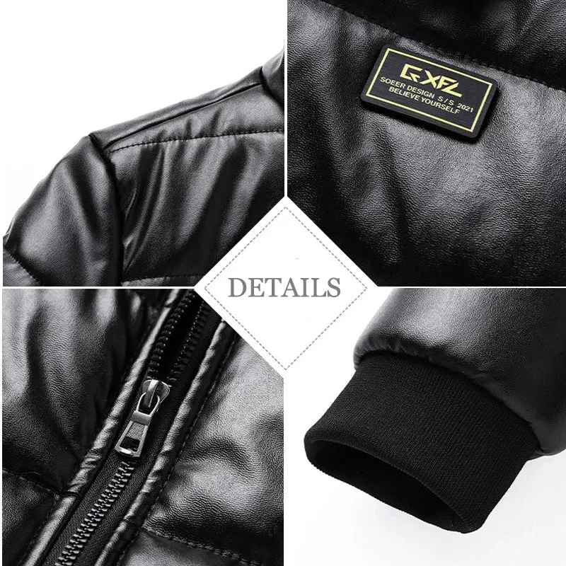 Men's Padded Thermal Windbreaker PU Leather Jacket