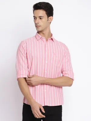 Men's Pink Casual Broad Stripe Full Sleeve Shirt