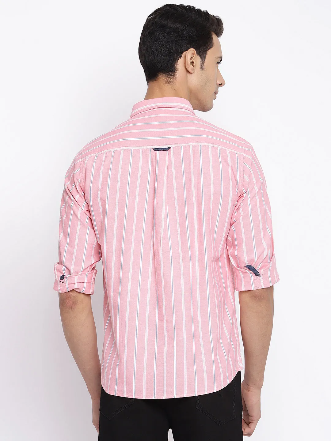 Men's Pink Casual Broad Stripe Full Sleeve Shirt