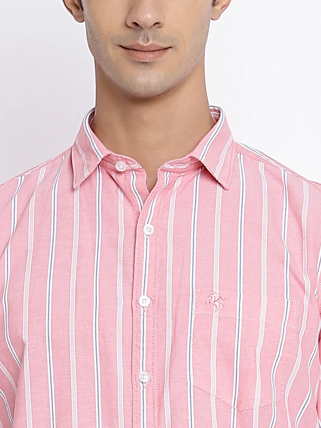 Men's Pink Casual Broad Stripe Full Sleeve Shirt