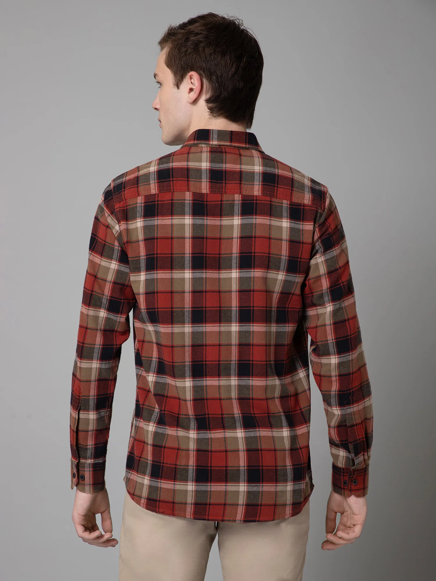 Men's Red Casual Brushed Big Checks Full Sleeve Shirt