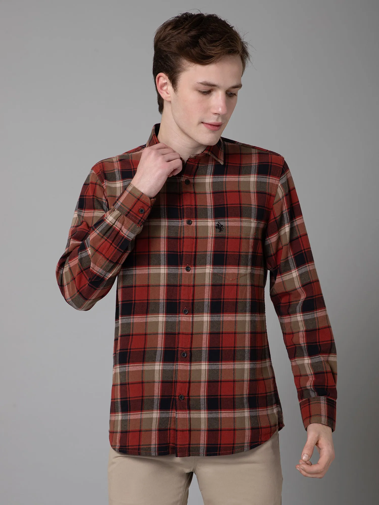 Men's Red Casual Brushed Big Checks Full Sleeve Shirt