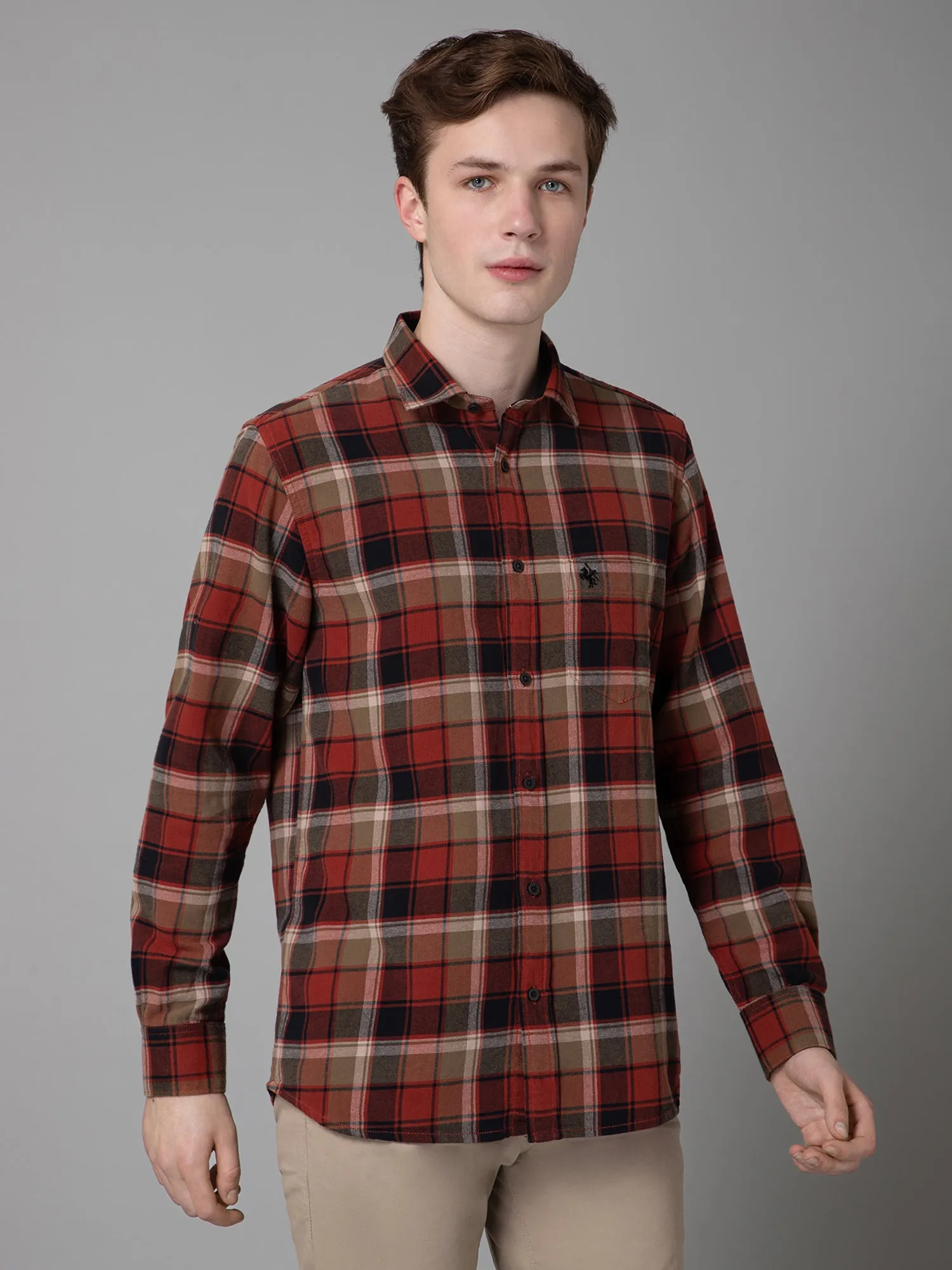 Men's Red Casual Brushed Big Checks Full Sleeve Shirt