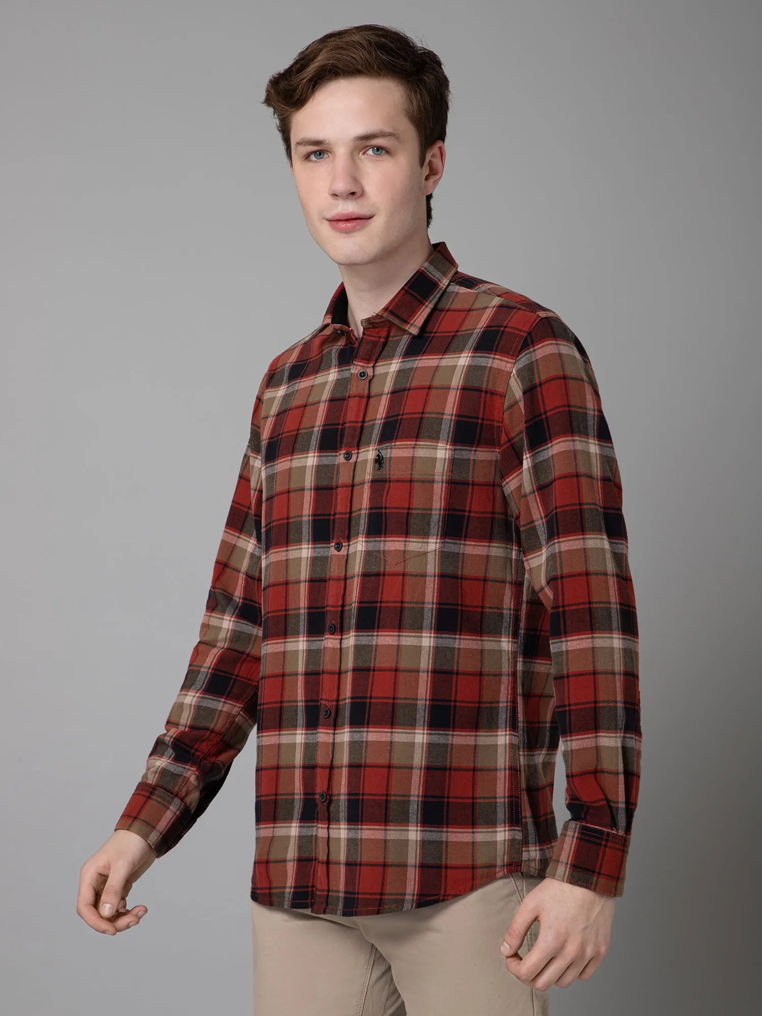 Men's Red Casual Brushed Big Checks Full Sleeve Shirt