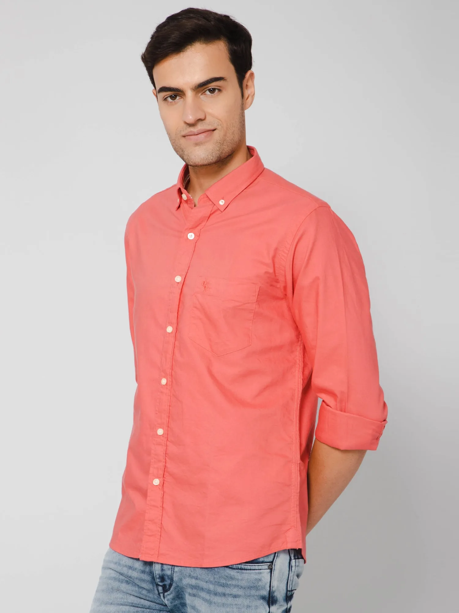 Men's Red Casual Plain Full Sleeve Shirt