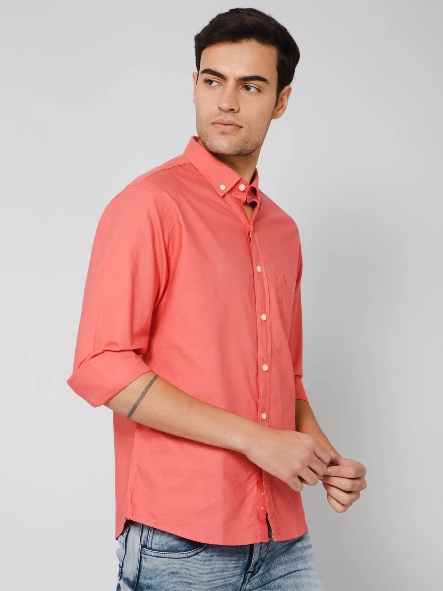 Men's Red Casual Plain Full Sleeve Shirt