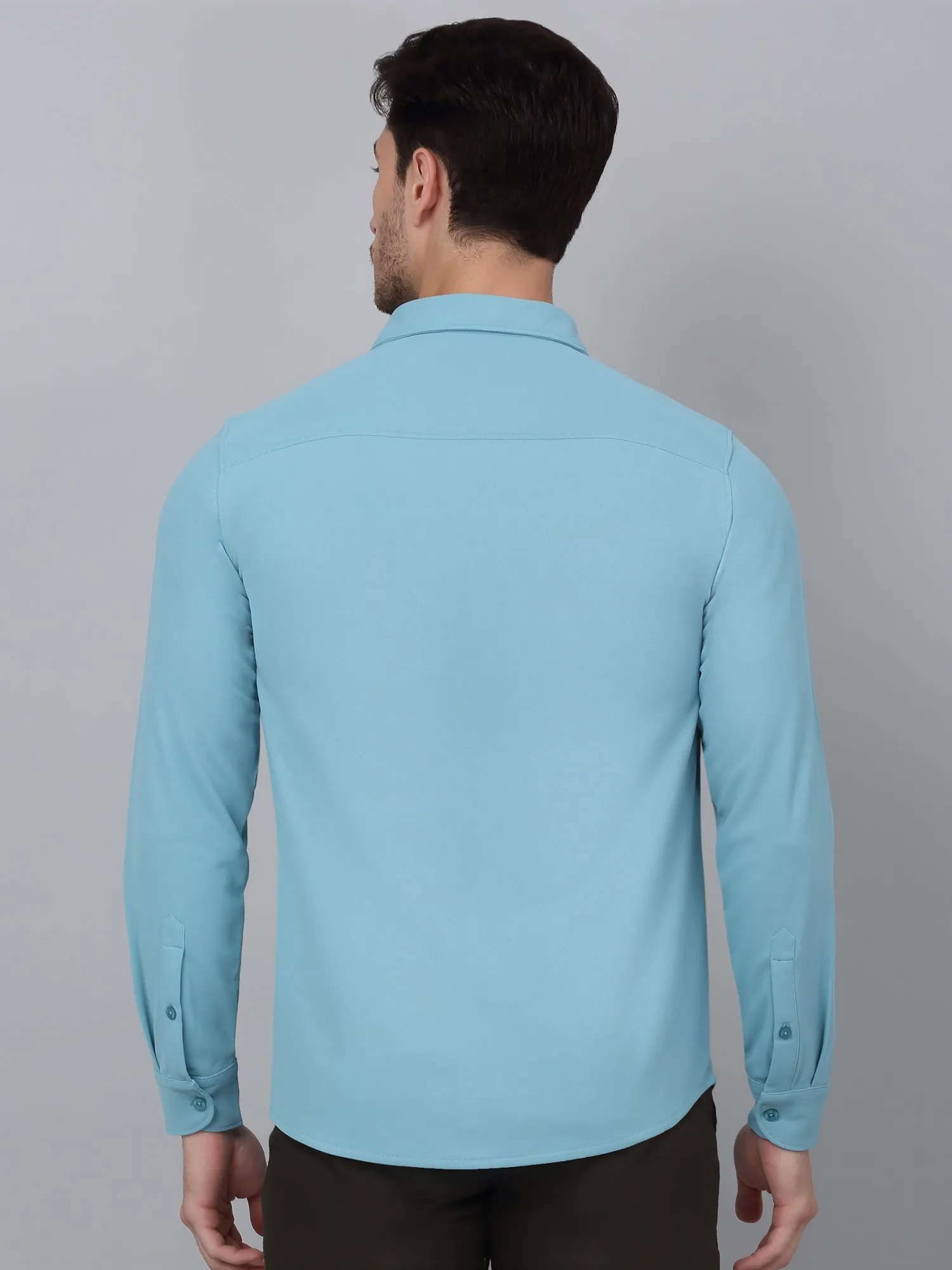 Men's Teal Blue Casual Plain Full Sleeve Shirt