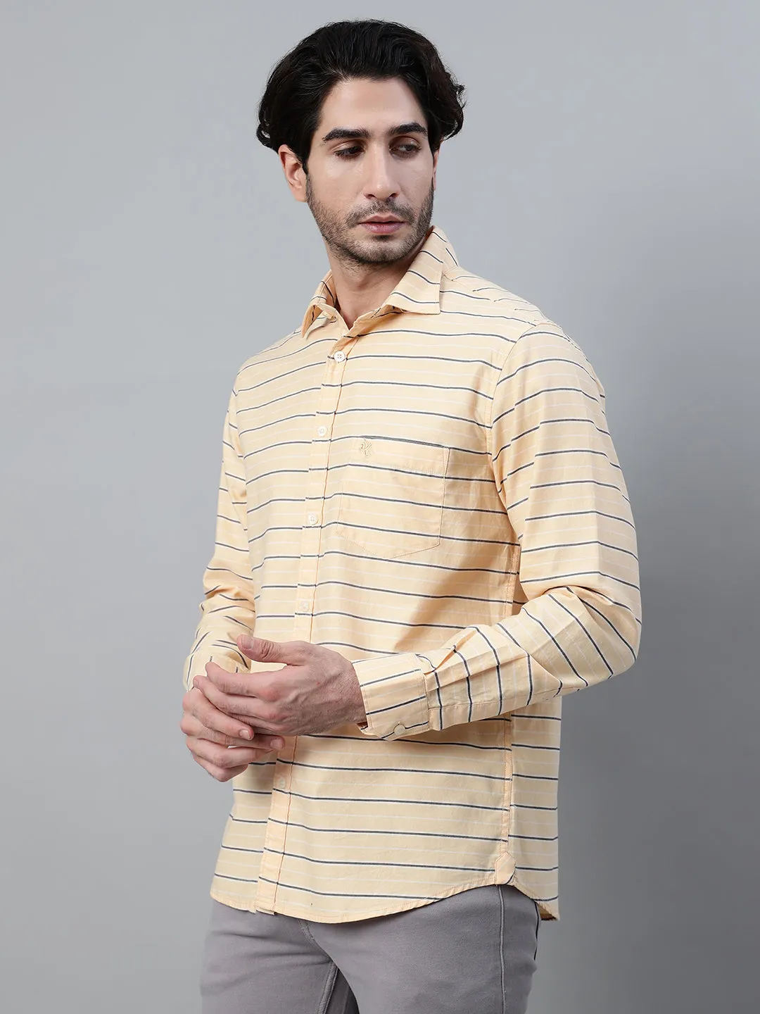 Men's Yellow Striped Full Sleeve Casual Shirt