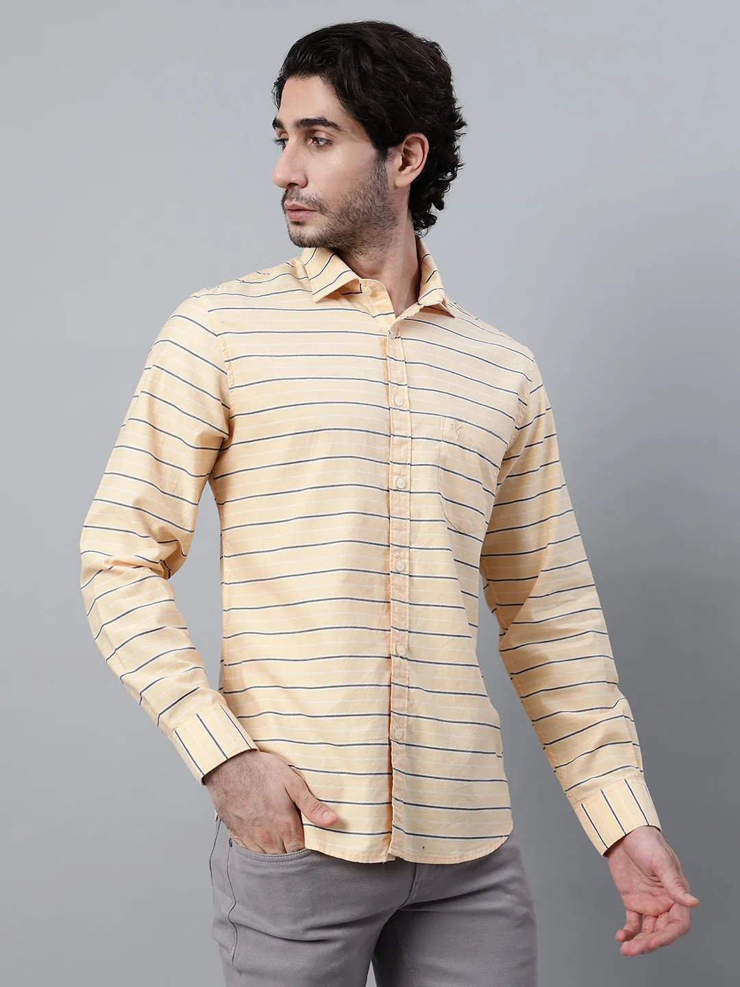 Men's Yellow Striped Full Sleeve Casual Shirt