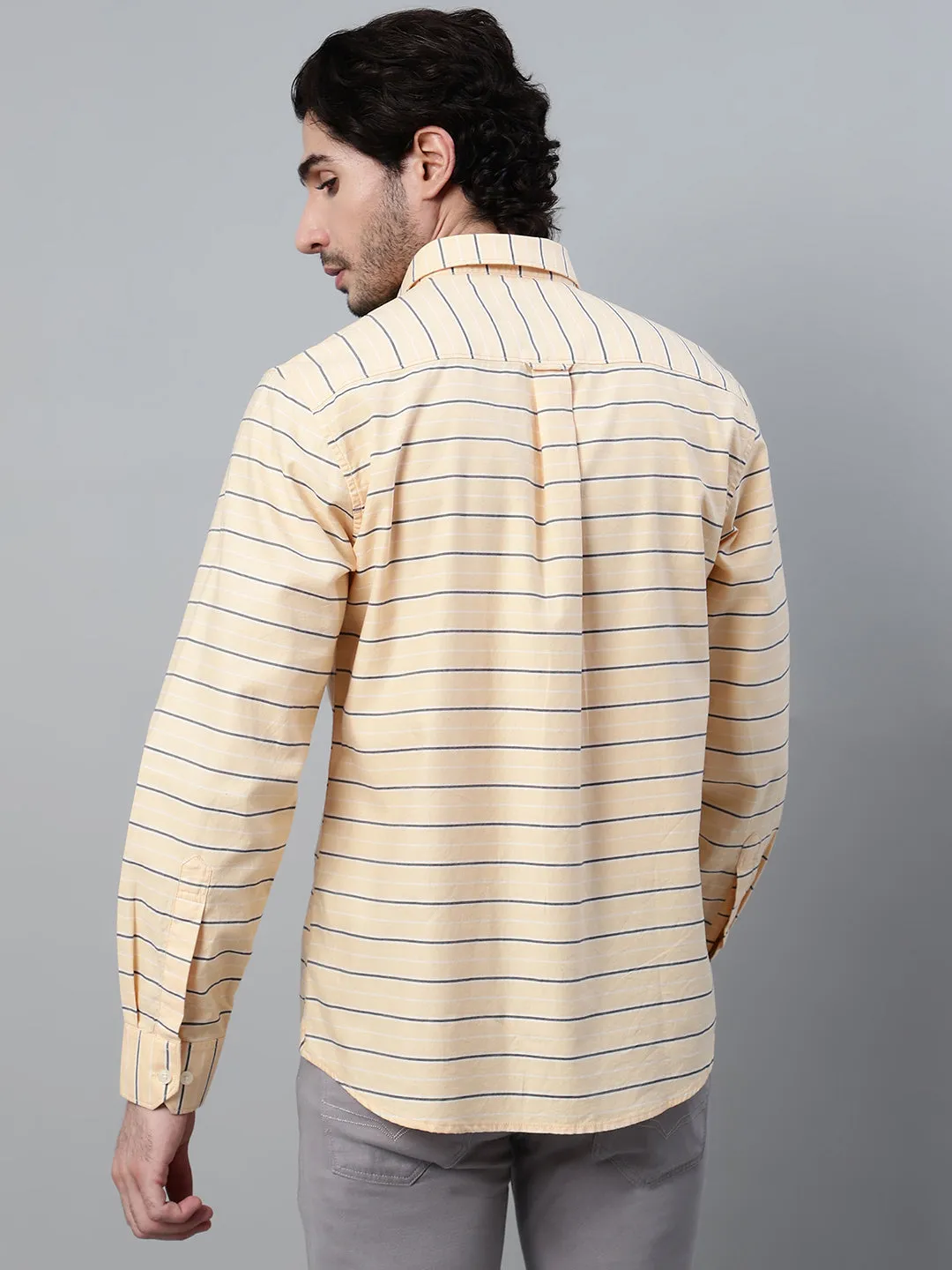 Men's Yellow Striped Full Sleeve Casual Shirt