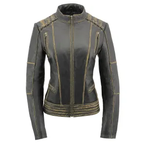 Milwaukee Leather MLL2527 Women's 'Elegant' Distressed Brown Detail Laced Leather Jacket