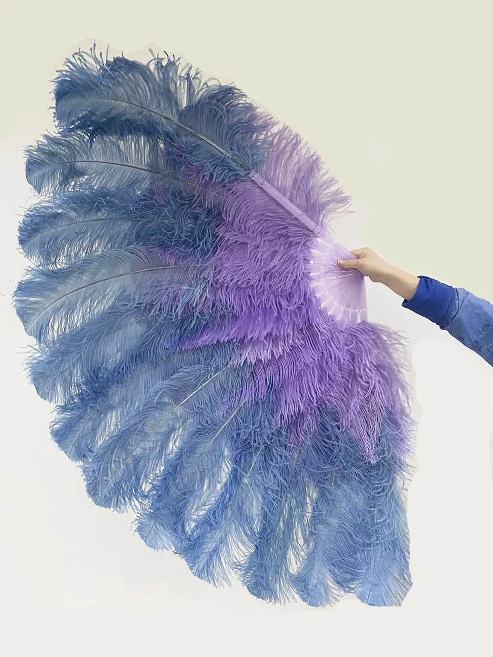 Mix baby blue & aqua violet XL 2 Layer Ostrich Feather Fan 34''x 60'' with Travel leather Bag