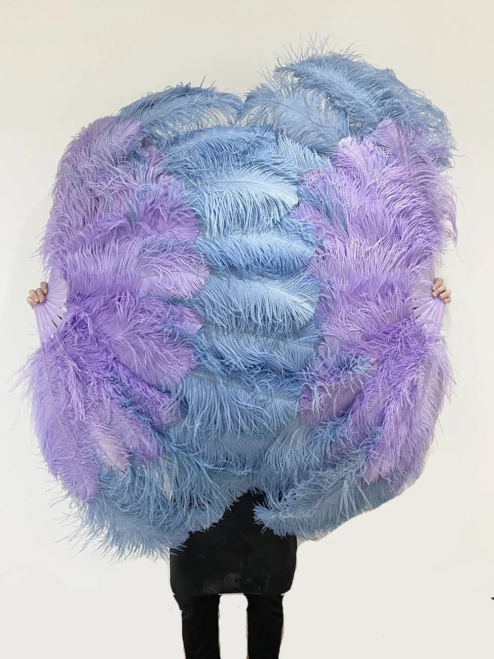 Mix baby blue & aqua violet XL 2 Layer Ostrich Feather Fan 34''x 60'' with Travel leather Bag