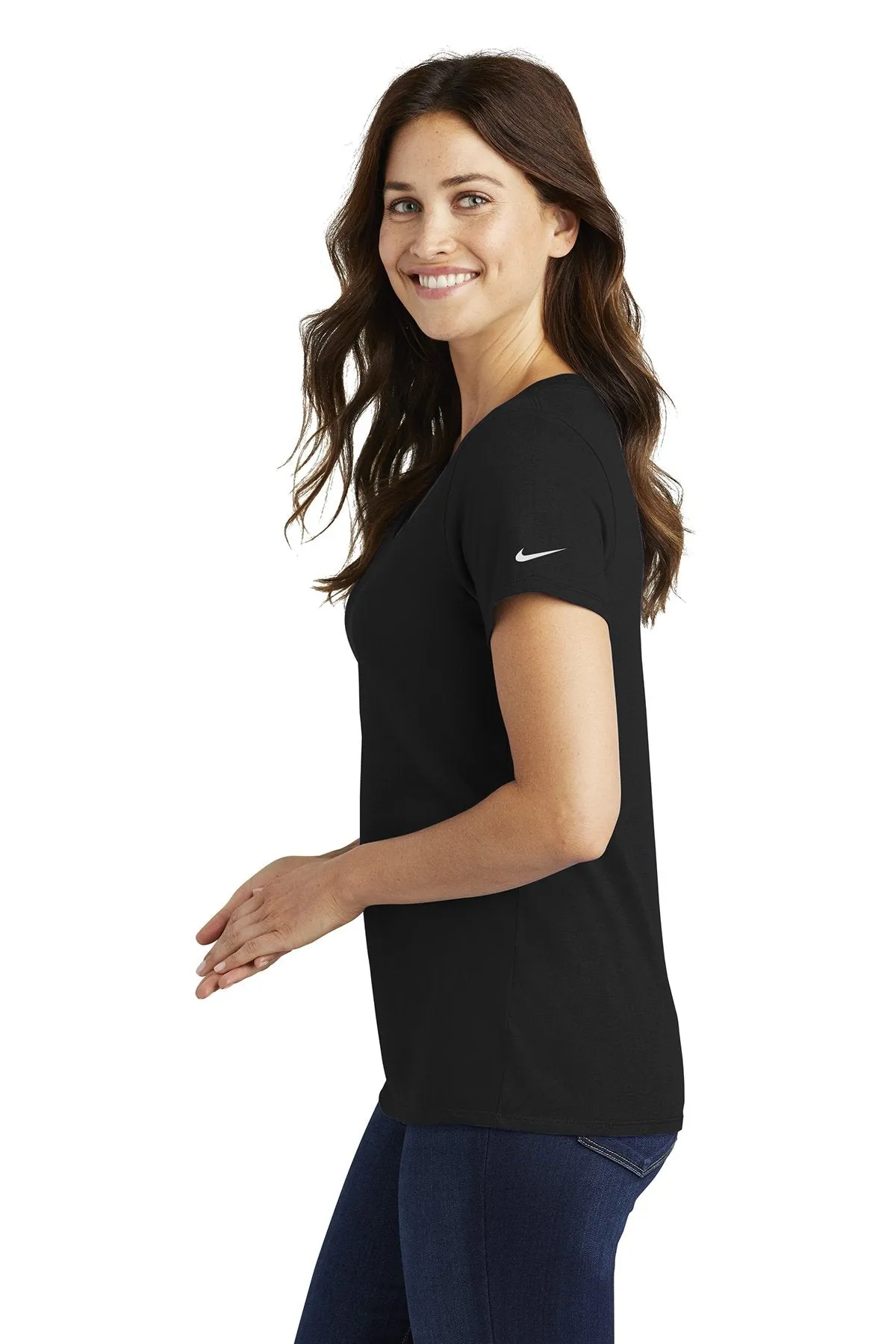 Nike Ladies Core Cotton Scoop Neck Customized Tees, Black