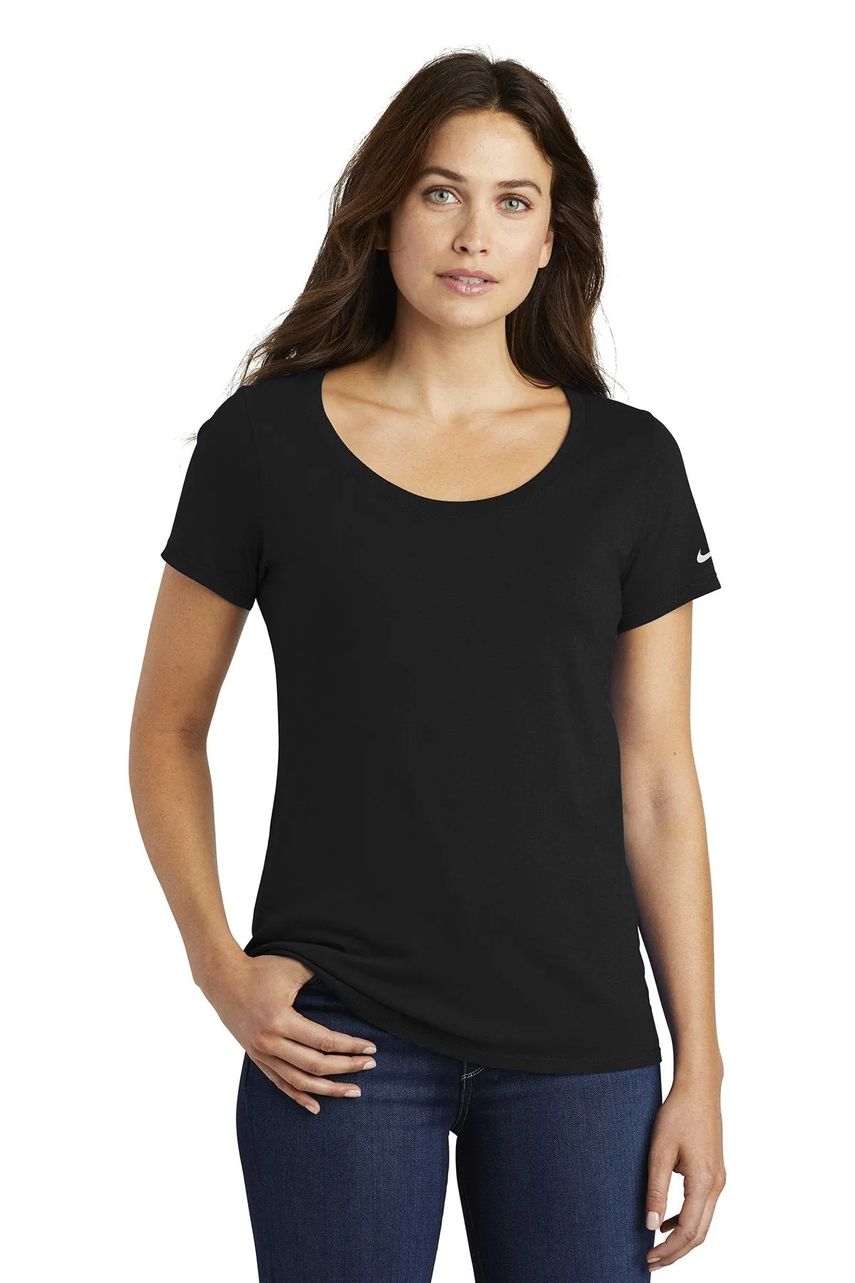 Nike Ladies Core Cotton Scoop Neck Customized Tees, Black