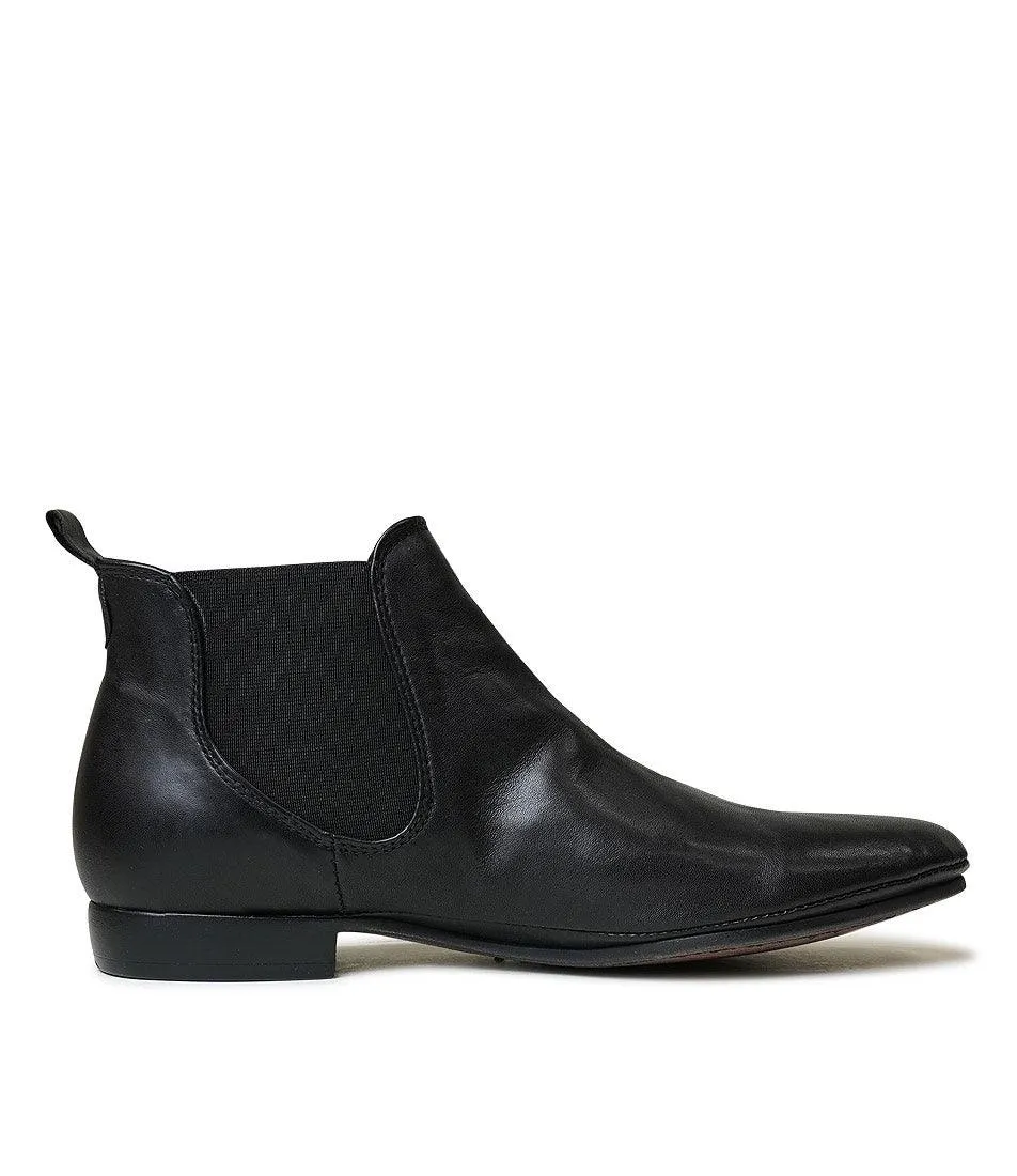 Nila Black Leather Ankle Boots