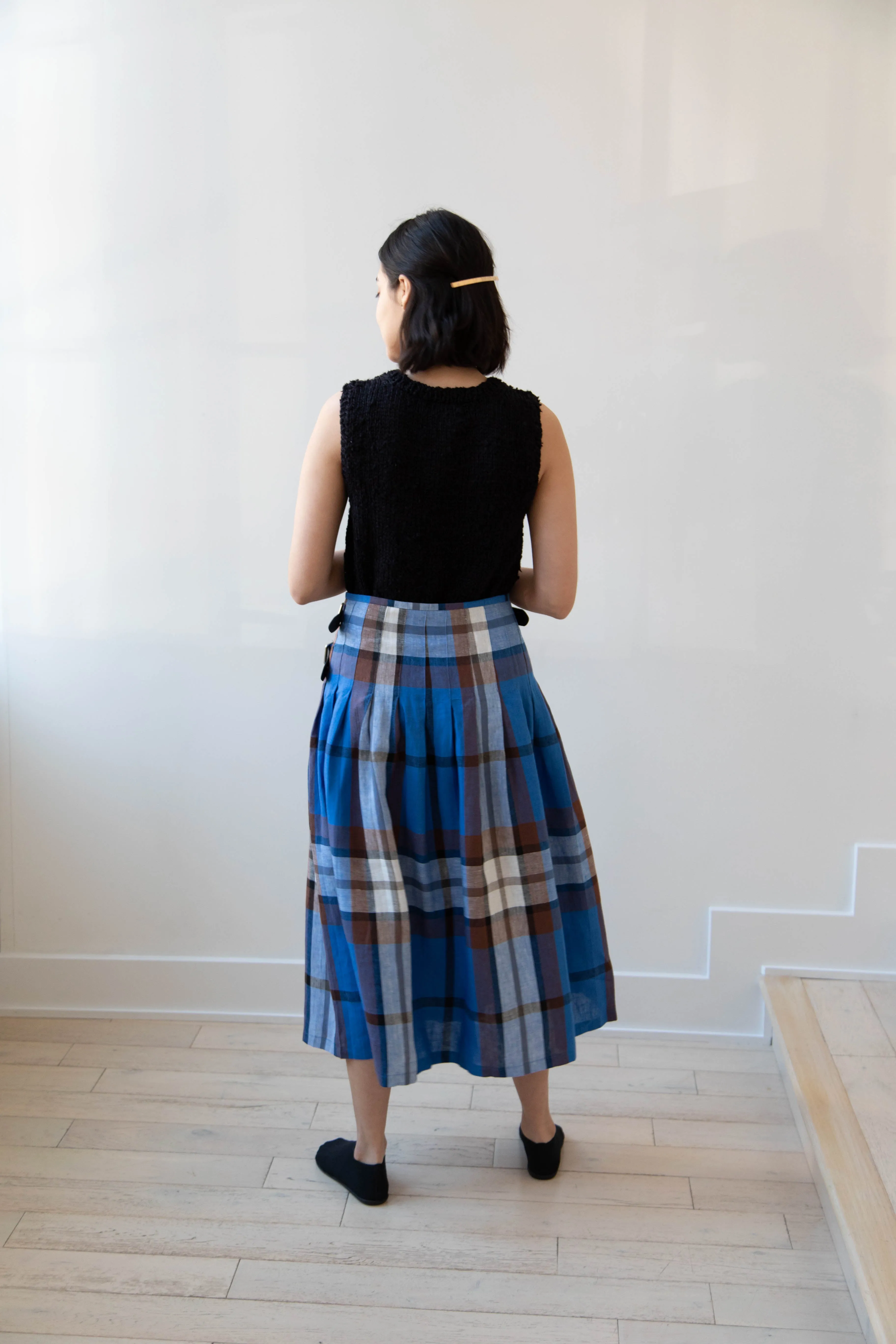 O'Neil of Dublin | Linen Pleated Skirt in Blue Check