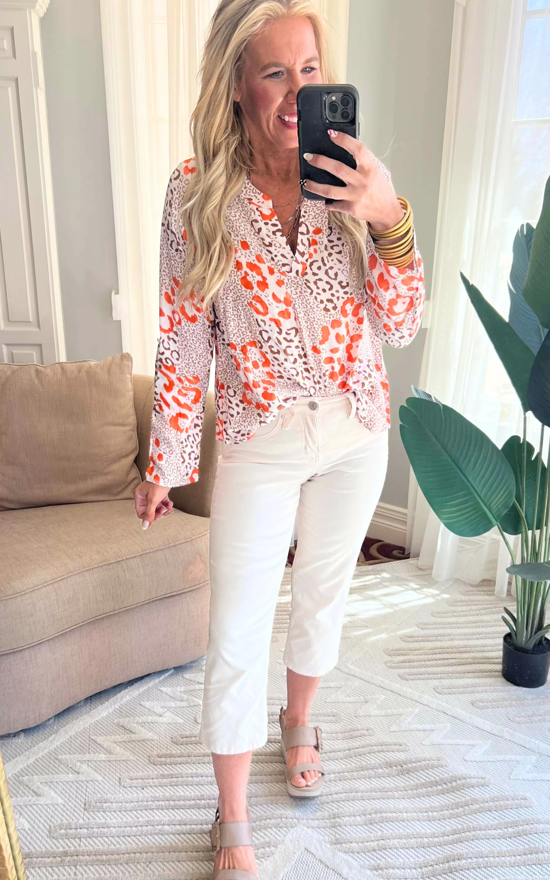 Orange Leopard Print Top