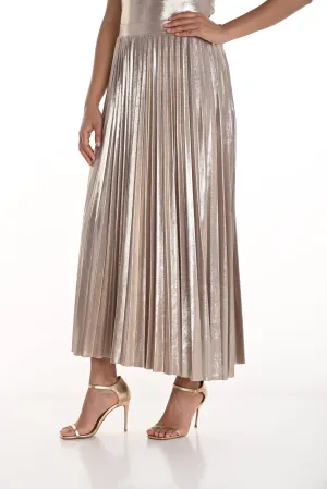 Pleated Metallic Midi Skirt