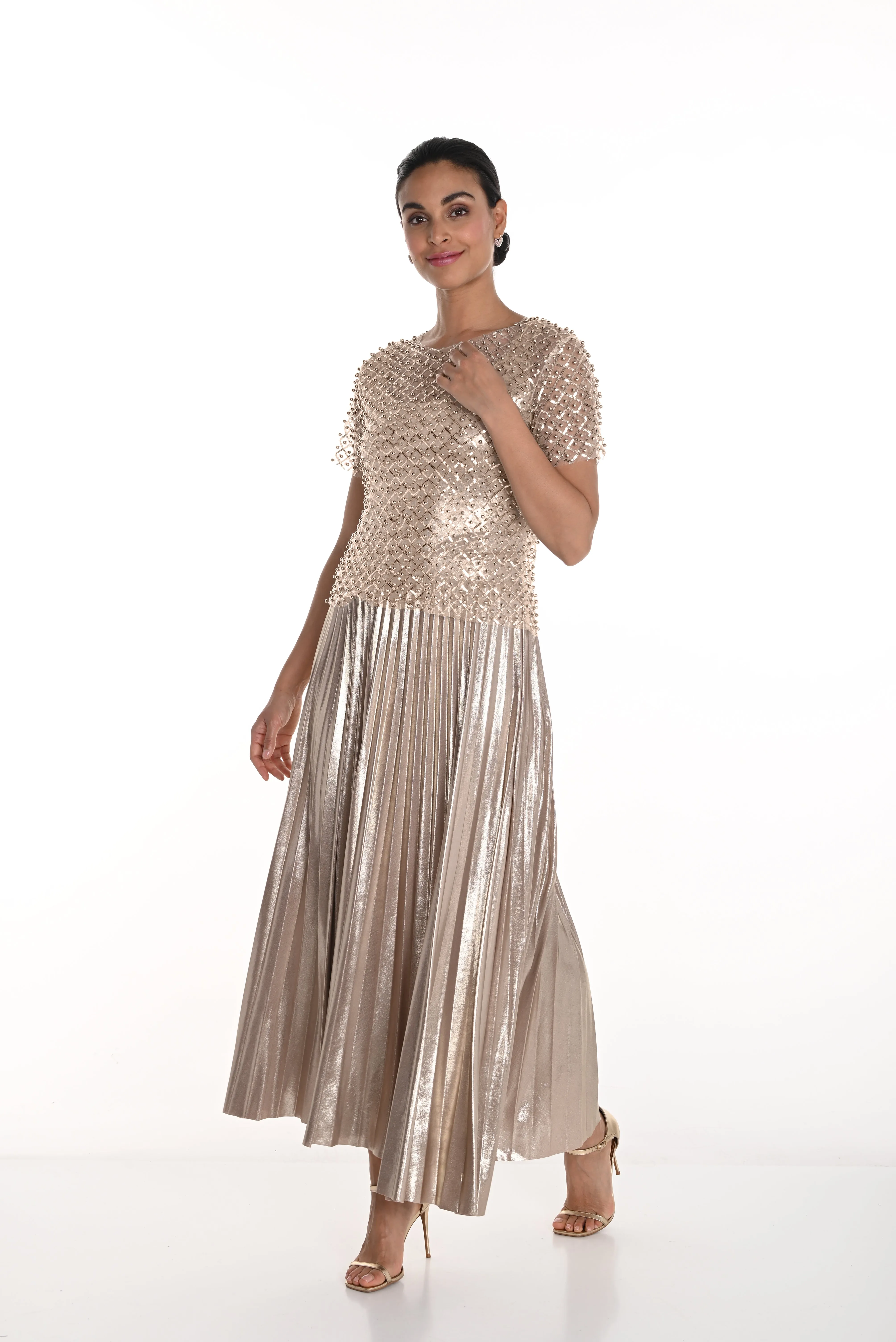 Pleated Metallic Midi Skirt