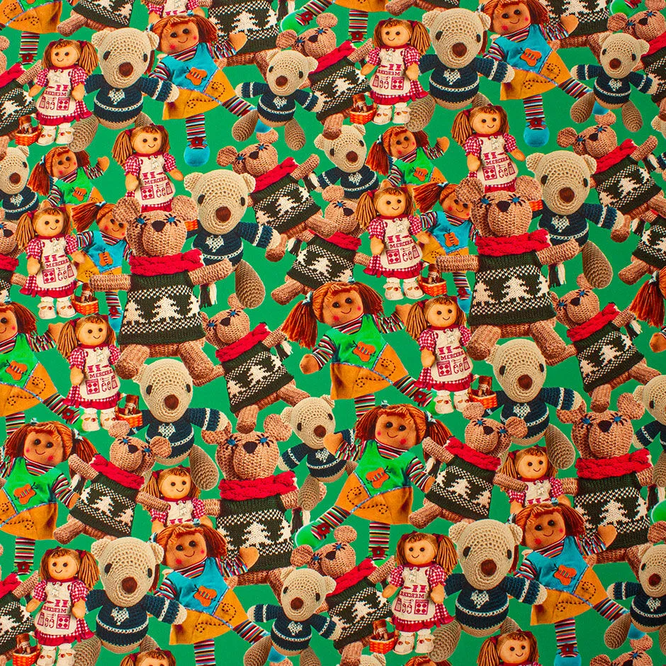 Printed Dolls & Teddy Bears Green Silk