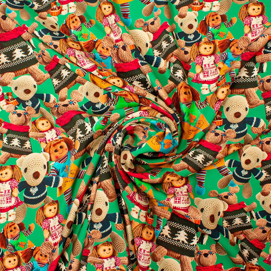 Printed Dolls & Teddy Bears Green Silk