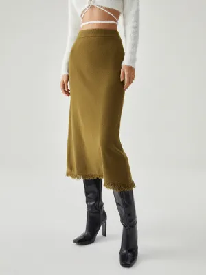 Raw Hem High Trendy Waist Midi Knit Skirt