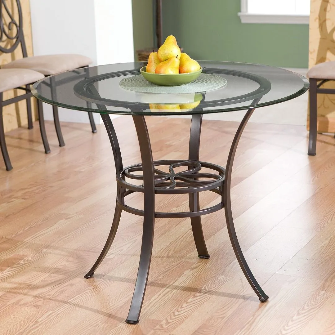 Round Glass Top Dining Table with Durable Metal Base