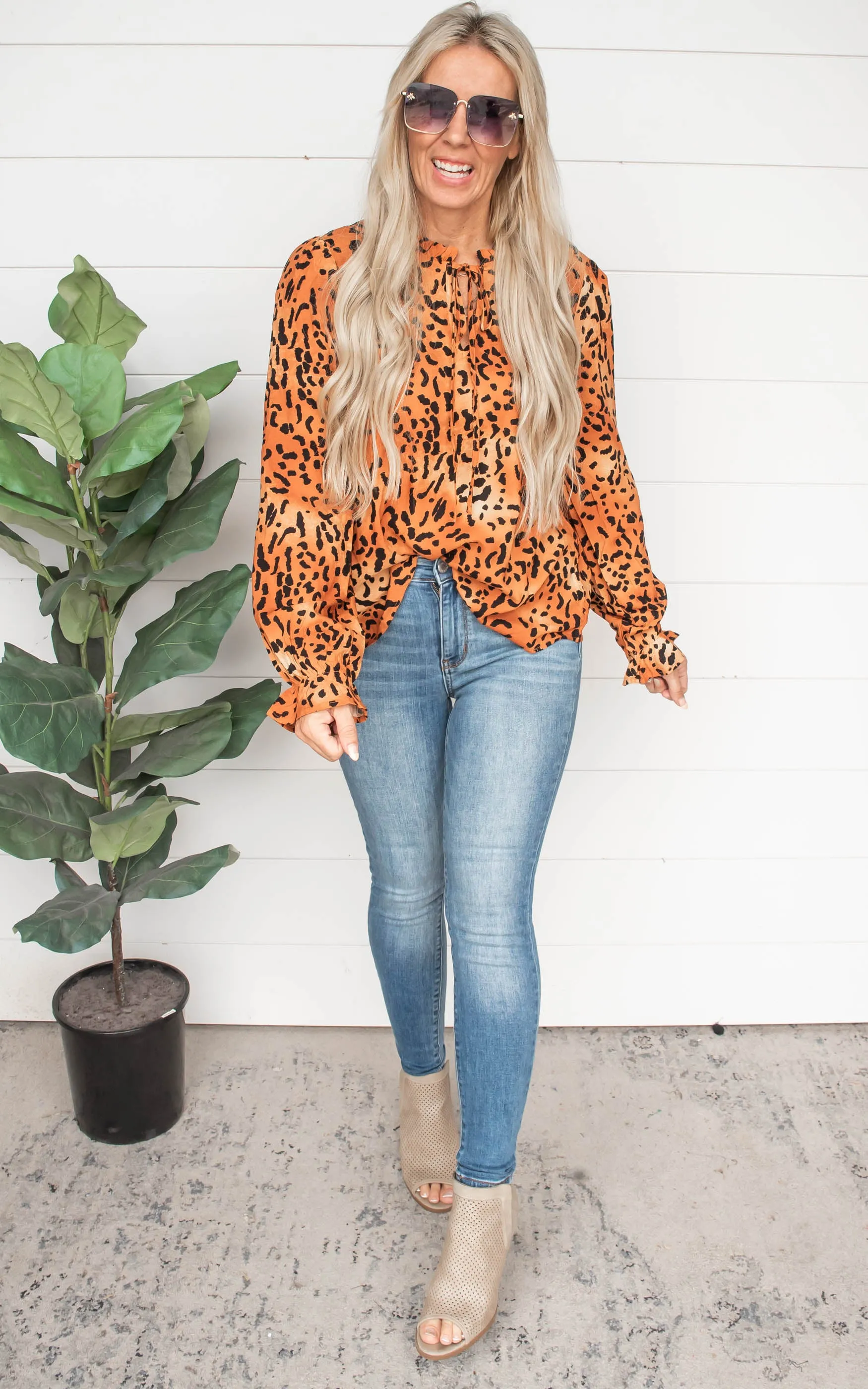 Rust Leopard Long Sleeve Top - Final Sale