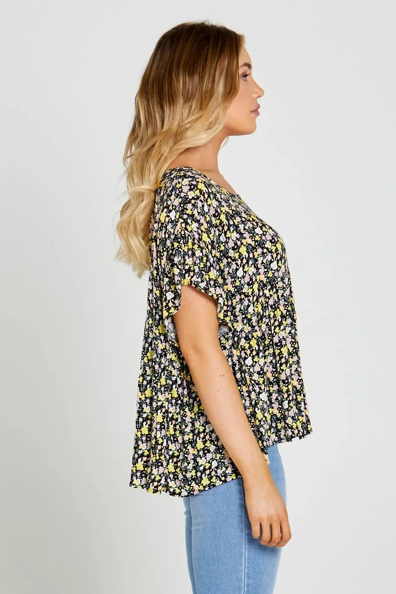 Sass - Sloane Oversized Top - Black Ditsy Floral