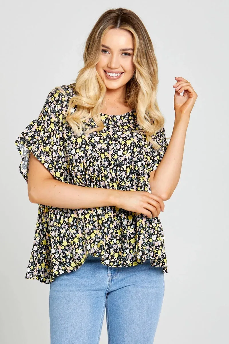 Sass - Sloane Oversized Top - Black Ditsy Floral