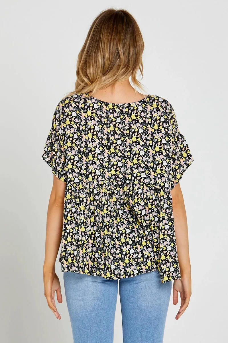 Sass - Sloane Oversized Top - Black Ditsy Floral