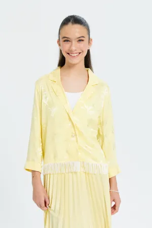 Senior Girls Yellow Jacquard Blazer With Tassels