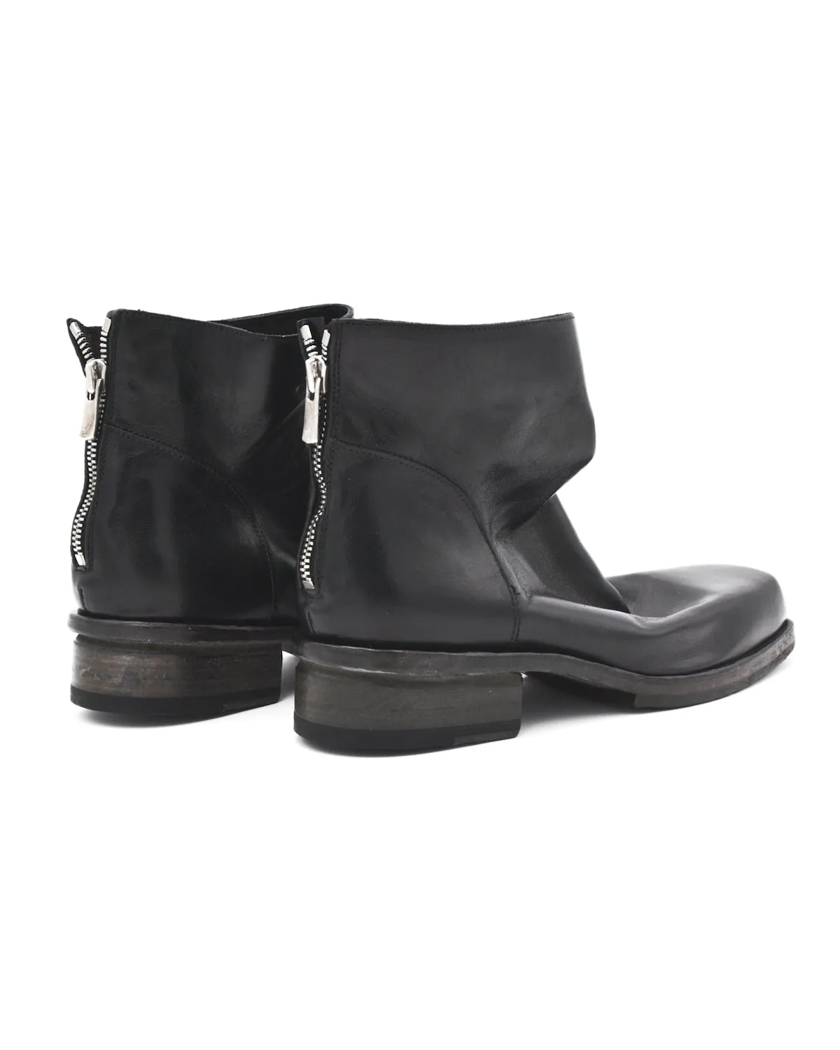 Shoto Black Square Toe Back Zip Low Ankle Boot