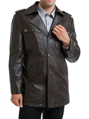 Single Breasted Black Motorcycle Leather Coat for Men