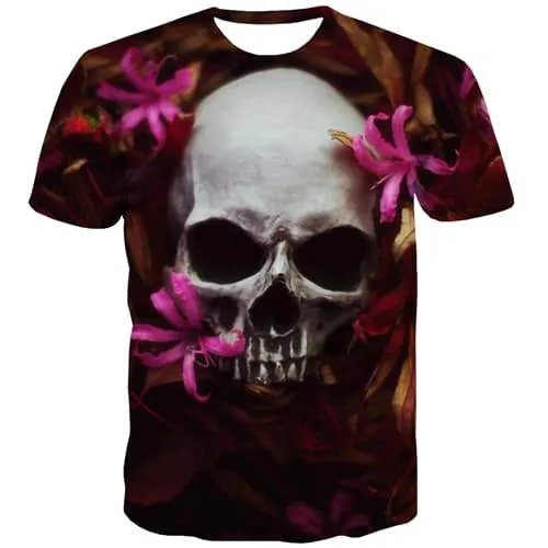 Skull T shirts Men Flower Tshirts Cool Funny T shirts Funny Rock Tshirt Printed Street T-shirts Graphic Short Sleeve Hip hop