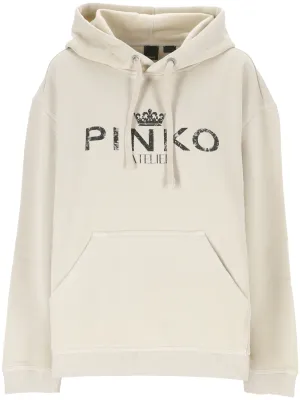 Slouchy Beige Hoodie with Logo Print