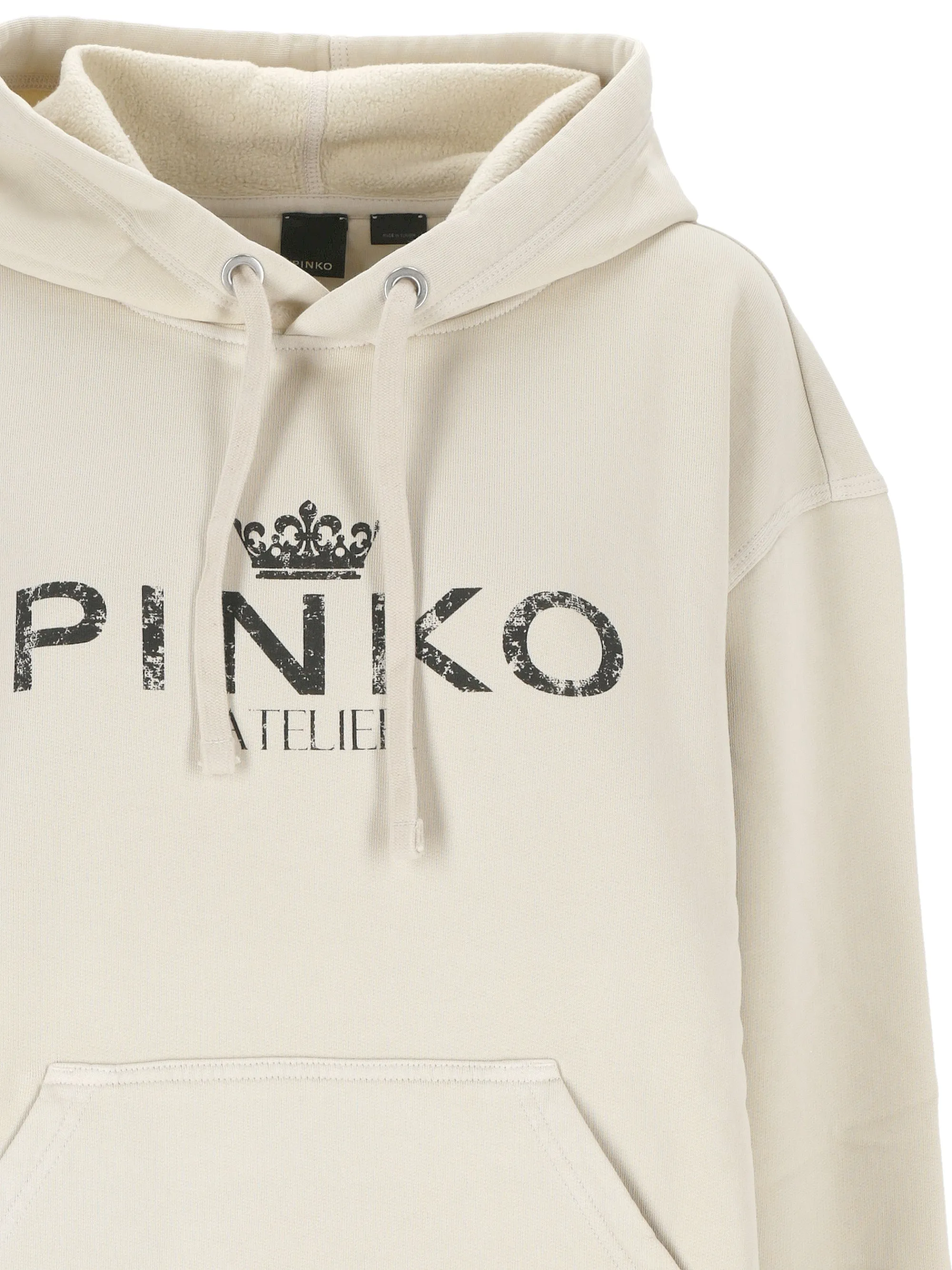 Slouchy Beige Hoodie with Logo Print