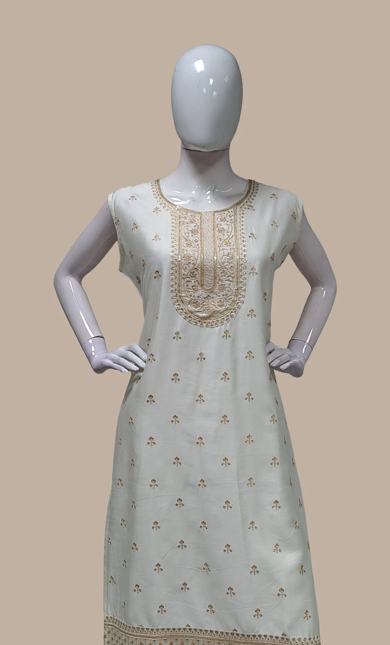 Soft Cream Embroidered Punjabi