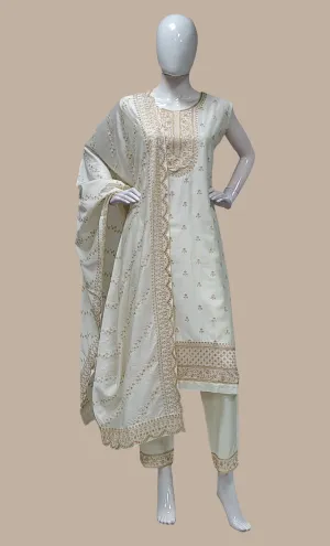 Soft Cream Embroidered Punjabi