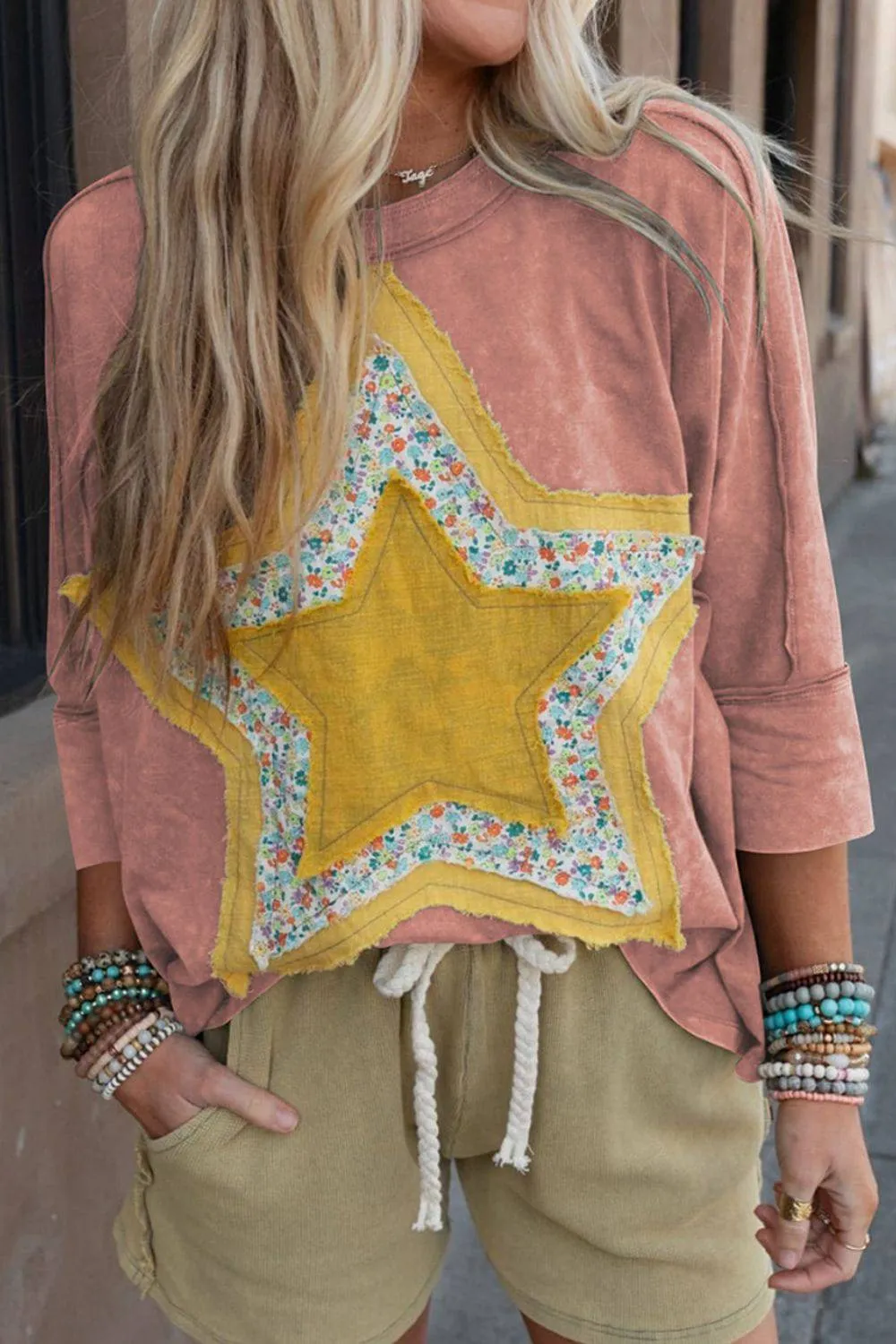 Star Applique Round Neck T-Shirt