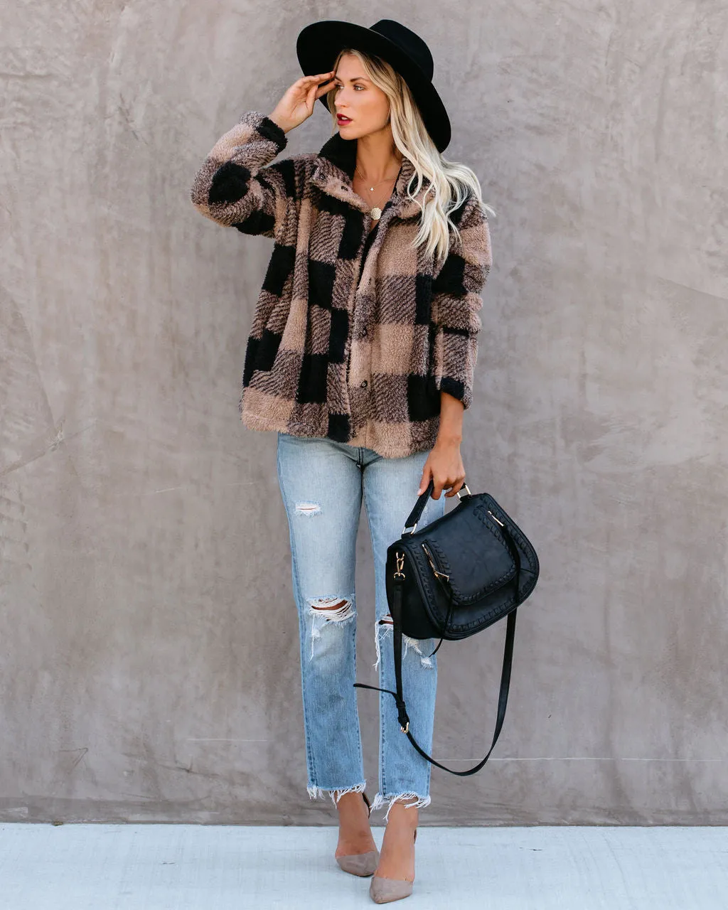 TastyHottie - Bonfire Stories Plaid Pocketed Jacket - Beige/Black